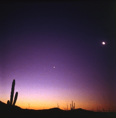 Große Konjunktion über der Baja California, 15.07.1991, 0330h MEZ, Seagull 75mm/f3.5, Ektachrome 64 6x6, 30s
